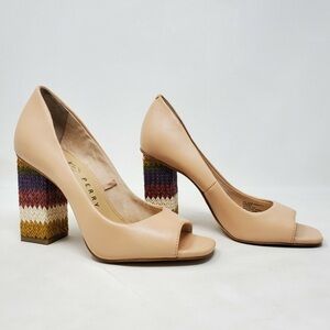 Katy Perry Collections Beige Peep Toe Heels with Multicolor Block Heel